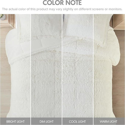 Intelligent Design Malea Shaggy Comforter Set, Long Faux Fur Cozy Down Alternative, Modern Casual Ultra Soft All Season Fluffy Bedding with Matching Sham, Twin/Twin XL, Ivory 2 Piece