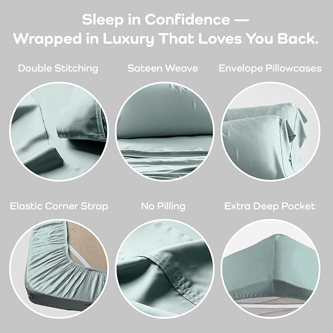 Olive + Crate Tencel Lyocell Eucalyptus California King Sheets - Cooling Tencel Sheets for Hot Sleepers with 18 Inch Deep Pocket Fit - Eucalyptus 4-Piece Set
