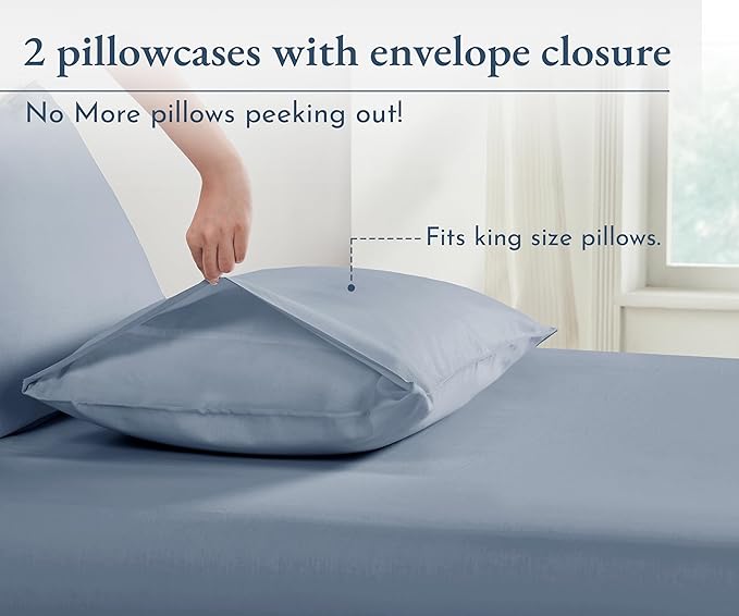 California Design Den 100% Organic Cotton King Size Pillow Cases 2 Set, Soft & Crisp Percale Weave Cotton Pillowcases (Blue Hydrangea)