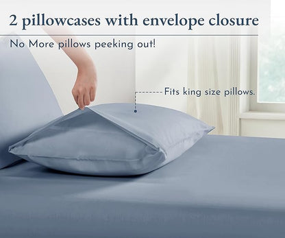 California Design Den 100% Organic Cotton King Size Pillow Cases 2 Set, Soft & Crisp Percale Weave Cotton Pillowcases (Blue Hydrangea)