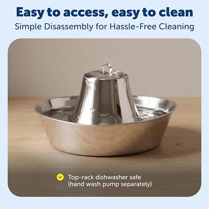 Seaside Stainless Cat & Dog Fountain with 4-Pack of Carbon Filters | 60 Oz Capacity with Extra Carbon Filters, Triple-Filter Operation, 360-Degree Flow, Rust-Resistant Stainless Steel