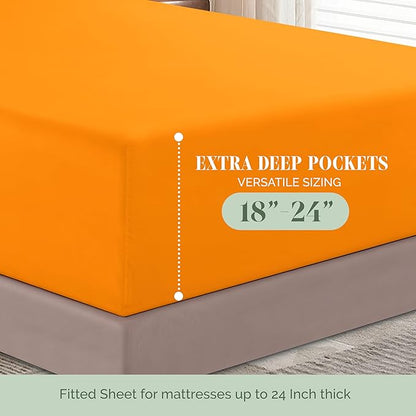 Elegant Comfort Luxurious 1500 Premium Hotel Quality Microfiber 4-Piece Sheet Set, 18-24 Inches Deep - Extra Deep Pocket Sheets - Ultra Soft 4PC Deep Pocket Sheets, Twin/Twin XL, Orange