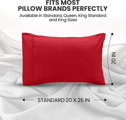 Utopia Bedding Standard Pillow Cases - 2 Pack - Envelope Closure - Soft Brushed Microfiber Fabric - Shrinkage and Fade Resistant Pillow Covers Standard Size 20 X 26 Inches (Standard, Red)