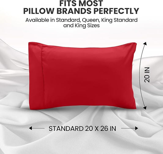 Utopia Bedding Standard Pillow Cases - 2 Pack - Envelope Closure - Soft Brushed Microfiber Fabric - Shrinkage and Fade Resistant Pillow Covers Standard Size 20 X 26 Inches (Standard, Red)