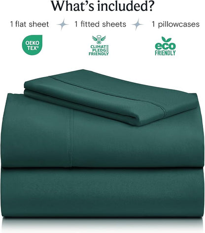 LuxClub 3 PC Sheet Bed Sheets Deep Pockets 18" Eco Friendly Wrinkle Free-Kids-Fitted Sheets Machine Washable Hotel Bedding Silky Soft - Emerald Twin XL