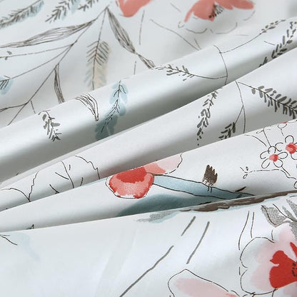WINLIFE 100% Cotton Pillowcases Garden Floral Birds Printed on White Pillow Cases Pillow Cover Set of 2 (Standard 20x26 inches, Birds Floral)