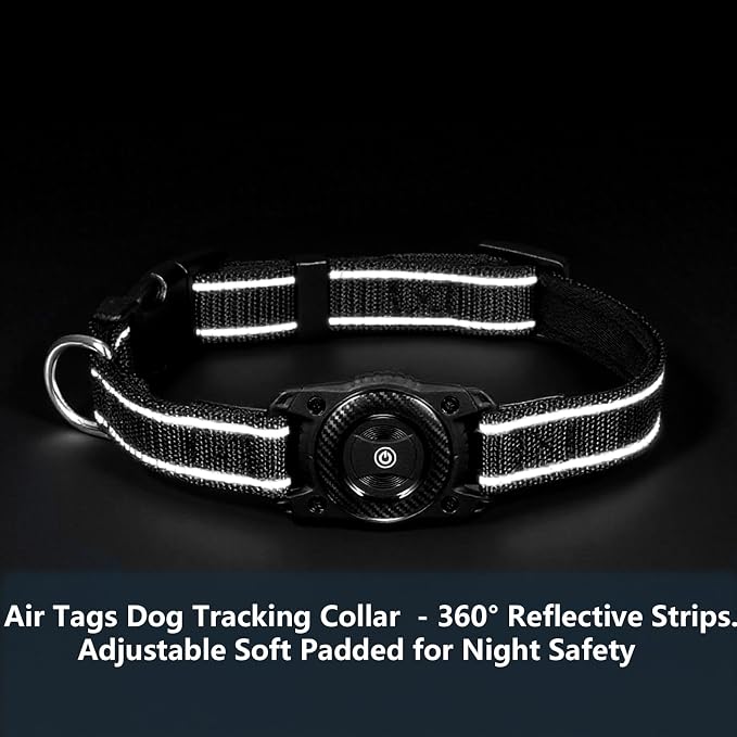 Tracking Dog Collar, Waterproof Pet Collar with a Tracker Tag for Apple Find My (iOS only) (Black, S)