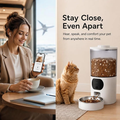Automatic Cat Feeder with 2K Camera, Smart Pet Feeder with App Control for Cats & Small Dogs, 2-Way Audio & Motion Alerts, 5L WiFi Automatic Dog Feeder with Night Vision