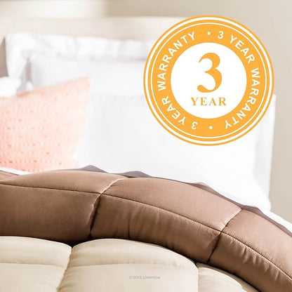Linenspa Reversible Down Alternative Comforter and Duvet Insert, for Twin XL Size Bed – All-Season Comforter with Box Stitch and 8 Duvet Loops – Bedding for Kids, Teens, and Adults – Sand / Mocha