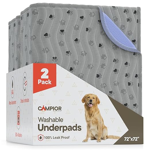 Washable Underpads 72"x72" ( Pack of 2) – Reusable Waterproof Bed Pads for Pets, Kids & Elderly, Extra Heavy Absorbent Incontinence Training & Bedwetting Pads, Non-Slip TPU Backing, Grey & Blue
