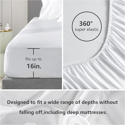 CozyLux Satin Sheets Full Size Sheets - 4 Piece Silky Full Size Bed Sheets, Luxury White Full Bed Set with Smooth and Soft Microfiber, Includes 1 Fitted Sheet, 1 Flat Sheet and 2 Pillowcases