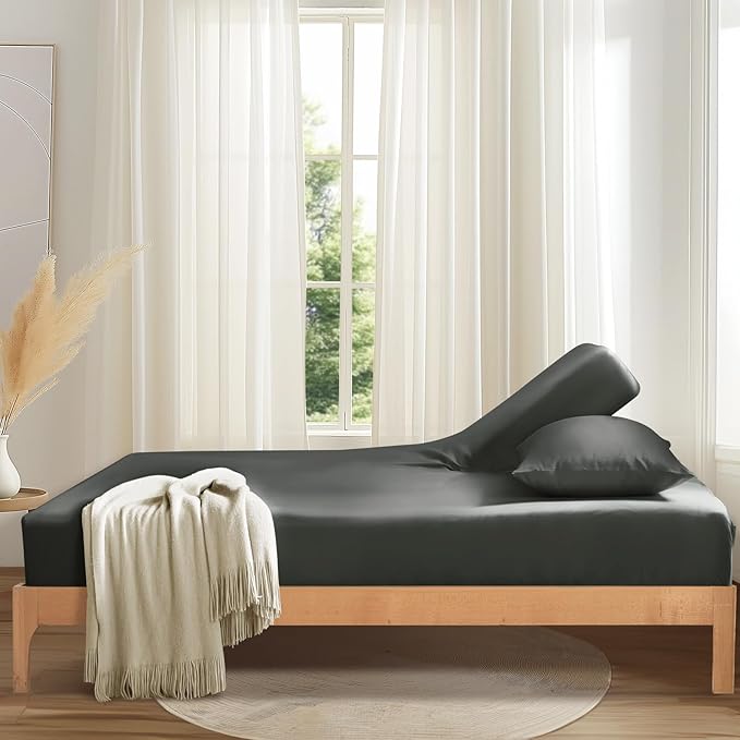 SiinvdaBZX Split Top King Fitted Sheet Only for Adjustable Bed, Ultra-Soft Microfiber 34 Inch Top Split Head Sheets Half Split King Bottom Sheet, Fits 14" -16" Deep Pocket, Charcoal Black