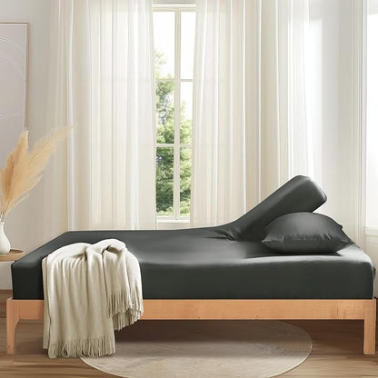 SiinvdaBZX Split Top King Fitted Sheet Only for Adjustable Bed, Ultra-Soft Microfiber 34 Inch Top Split Head Sheets Half Split King Bottom Sheet, Fits 14" -16" Deep Pocket, Charcoal Black