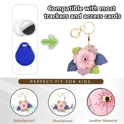 BORKUANA Leather Keychain Holder Case Compatible with AirTag,Cute Protective Cover with Keyring