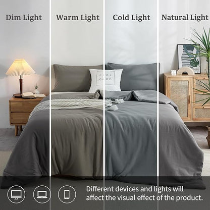 COTTEBED Ultra-Soft Comforter Sets Twin Size Signal Bed, Dark Grey 1 Down Comforter 1 Pillowsham for Twin XL Kids College Dorm Bedding, Lightweight All Seasons Fluffy Washed Cotton (Twin/Twin XL,Gray)