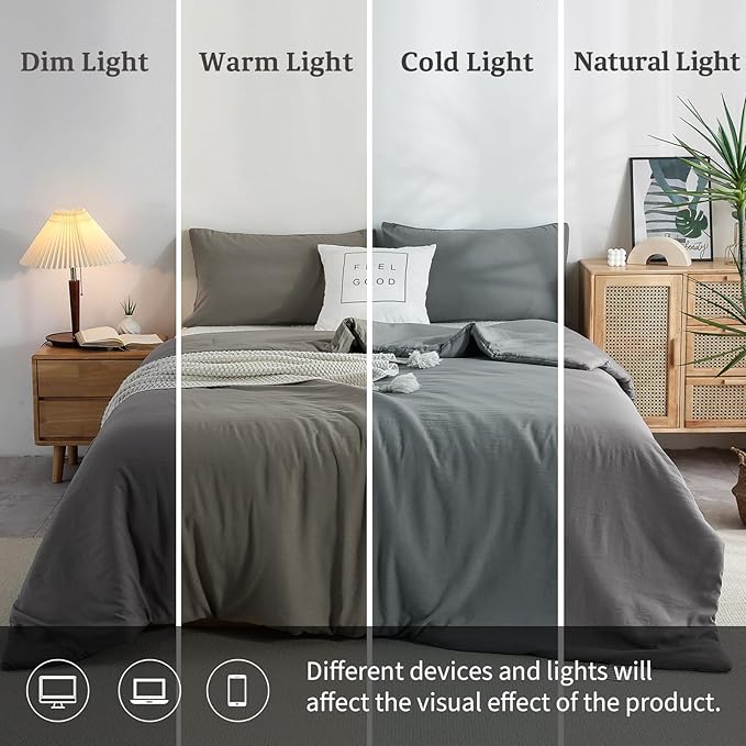 COTTEBED Ultra-Soft Gray Comforter Sets Queen Full Sized Bedding - All Season Lightweight Fuzzy Fluffy Modern Washed Polycotton Microfiber - 1 Bed Down Comforters &2 Pillowsham (Queen/Full,Dark Grey)