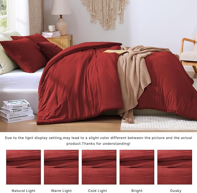 WRENSONGE Queen Comforter Set - 3 Pieces Prewashed Bright Red Comforter Soft Lightweight for All Seasons,Down Alternative Comforters Queen Size with 2 Pillow Shams