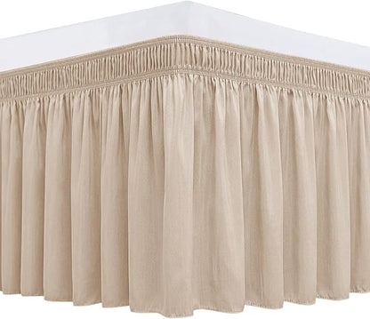 Biscaynebay Wrap Around Bed Skirts for Queen Beds 16" Drop, Sand Adjustable Elastic Dust Ruffles Easy Fit Wrinkle Resistant Silky Luxurious Fabric Machine Washable