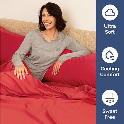 Twin 4 Piece Sheet Set - Comfy Breathable & Cooling - Ultra Soft Hotel Luxury Bedding Set with 8-16 Inch Deep Pockets - 1 Flat & 1 Fitted Sheet & 2 Pillowcases - Cozy, Wrinkle Free & Easy Care - Red