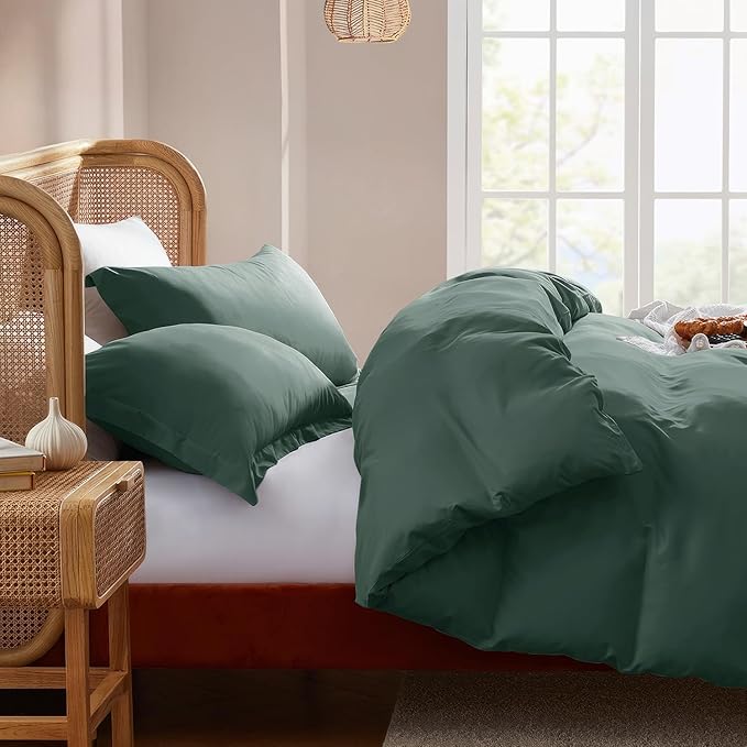 Nestl Forest Green Duvet Cover King Size - Soft Double Brushed King Duvet Cover Set, 3 Piece, with Button Closure, 1 Duvet Cover 104x90 inches and 2 Pillow Shams
