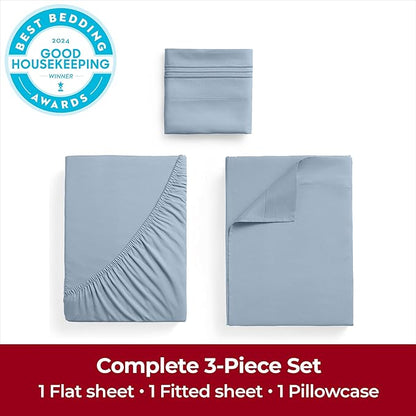 Mellanni Twin Sheets Set - 3 PC Iconic Collection Bedding - Hotel Luxury, Extra Soft, Cooling Bed Sheets - Wrinkle, Fade, Stain Resistant (Twin, Blue Hydrangea)