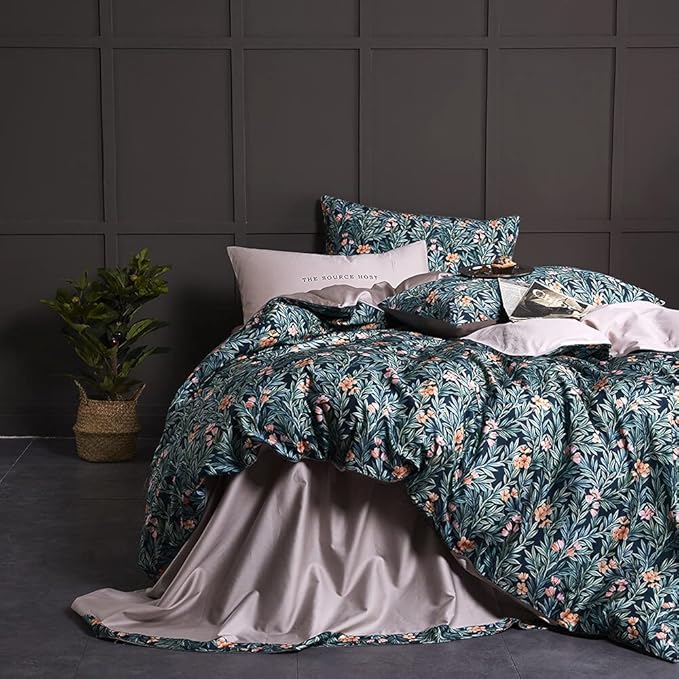 Cupocupa King Duvet Cover Set - 3 Piece Boho Floral Bedding, Ultra Soft Microfiber Vintage Garden Leaf Print - Includes 1 Duvet Cover (104"x90") and 2 Pillow Shams, Breathable & Fade Resistant