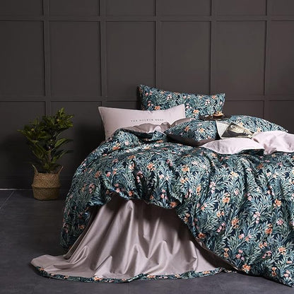 Cupocupa King Duvet Cover Set - 3 Piece Boho Floral Bedding, Ultra Soft Microfiber Vintage Garden Leaf Print - Includes 1 Duvet Cover (104"x90") and 2 Pillow Shams, Breathable & Fade Resistant