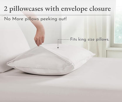 California Design Den King Pillowcases Set of 2-100% Organic Cotton, Crisp Percale, Breathable, Fits King Size Pillows - Stone (True Beige)