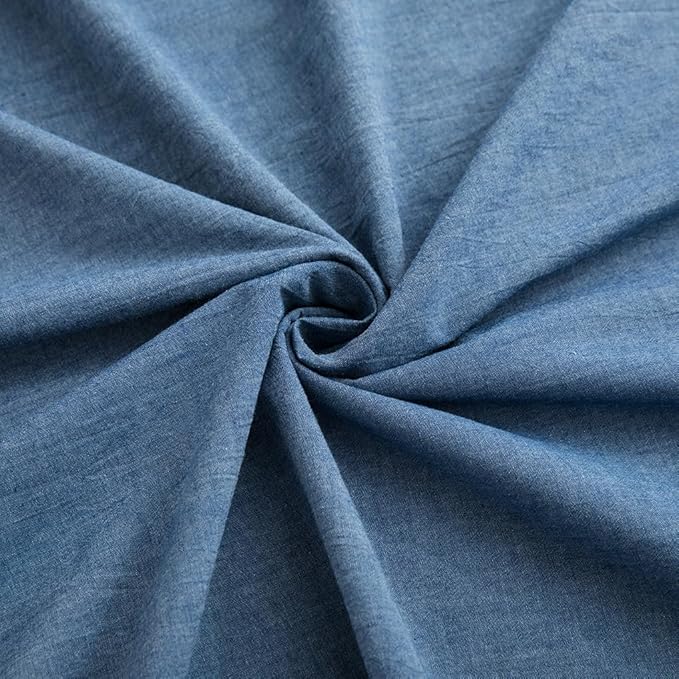 LOVQUE 100% Washed Cotton Duvet Cover Queen Size, Denim Blue Fade-Resistant Natural Bedding Set (No Comforter), 90x90 Inches