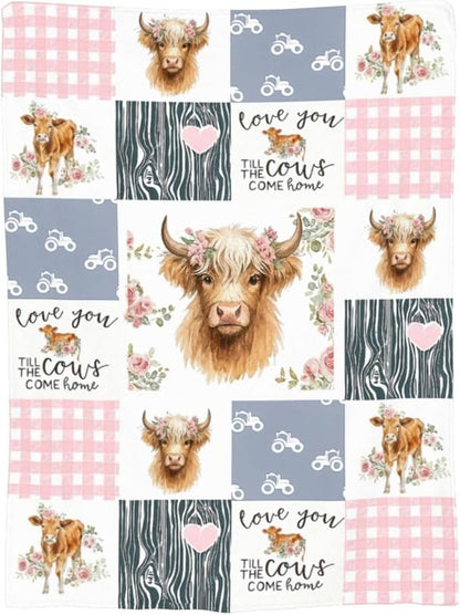Highland Cow Blanket Super Soft Warm Fluffy Fleece Flannel Cattle Animal Throw Blanket Cozy Fuzzy Plush Stuff Bedding Blankets Gifts for Women Kids Boys Girls Adults 60"X50"