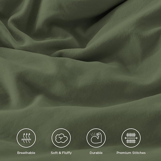 Andency Olive Green Twin Size Comforter Set (66x90Inch), 2 Pieces Fluffy Shabby Chic Ruffle Bedding Comforter Sets, All Season Soft Lightweight Bedding Set for Kids, College Dorm