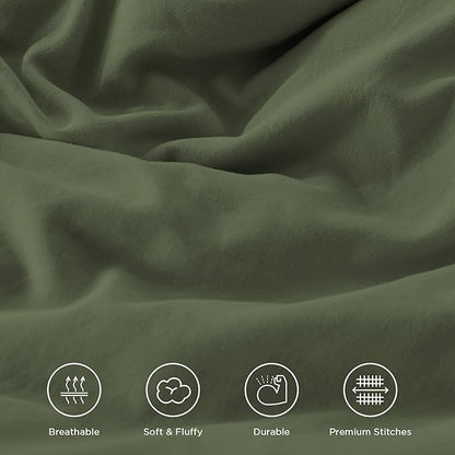 Andency Olive Green Twin Size Comforter Set (66x90Inch), 2 Pieces Fluffy Shabby Chic Ruffle Bedding Comforter Sets, All Season Soft Lightweight Bedding Set for Kids, College Dorm