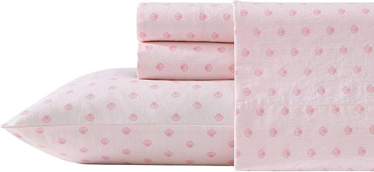 Laura Ashley - Queen Sheets, Cotton Percale Bedding Set, Lightweight & Breathable Home Decor (Scallop Dollop Pink, Queen)