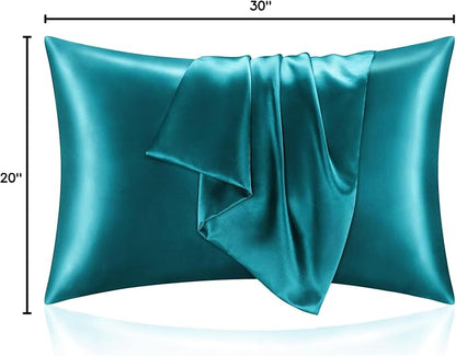 BEDELITE Satin Pillowcase for Hair and Skin, Super Soft and Cooling Similar to Silk Pillow Cases 2 Pack with Envelope Closure, Gift for Women Men(20"x30" Queen Size, Teal)