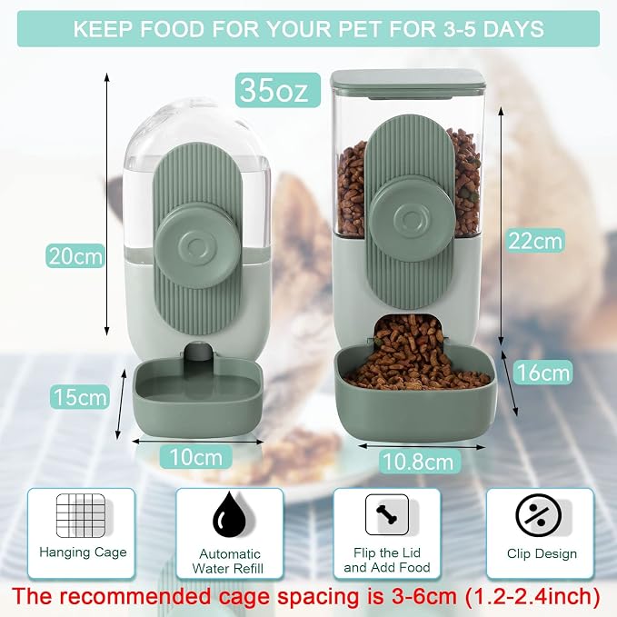 Lemtrflo Rabbit Feeder, Bunny Water Bottle Dispenser, Pet Cage Food Bowl | Suitable for Rabbits, Guinea Pigs, Ferrets, Cat and Other Small Pets
