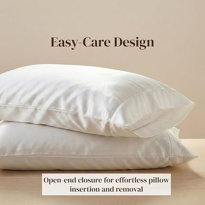 Beckham Hotel Collection Pillowcases King Size Set of 2, Cool Touch Cotton Sateen Fabric, 500TC, Silky Smooth & Soft, Open End, White