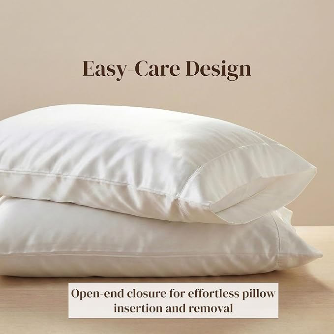 Beckham Hotel Collection Pillowcases Queen Size Set of 2, Cool Touch Cotton Sateen Fabric, 500TC, Silky Smooth & Soft, Open End, White
