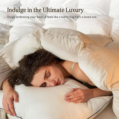 BPC Heavyweight Organic Feather Down Comforter Oversized King, Hotel-Luxury Extra Fluffy Duvet Insert with Cotton Cover and Puffy Feather Down Filling for Winter, Ivory White, 120x98 Inches