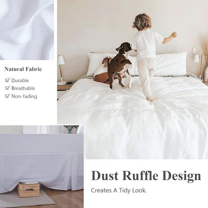 Simple&Opulence Belgian Linen Bed Skirt with Classic 14 inch Tailored Drop Dust Ruffle, Easy Fit Breathable Premium Natural Flax- Basic White, Twin