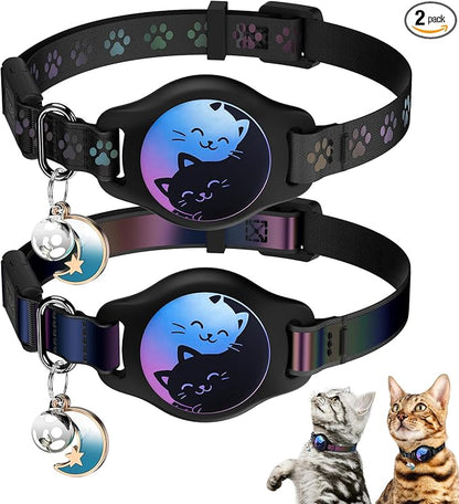 Airtag Cat Collar Breakaway, 2 Pack Cat Collar with Apple Airtag Holder | Reflective Waterproof Cat Collar with Bell, Easy Tracker with Airtag Collar, Adjustable 8-12In Lightweight & Comfortable