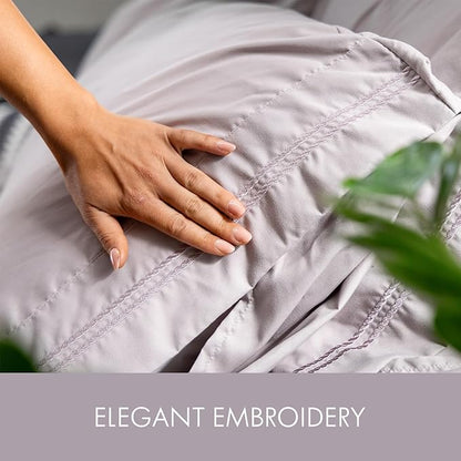 ClevaHome Full Size Sheet Set - 6 Piece Soft Breathable Luxury Bed Sheet Set - Shrinkage & Fade Resistant Embroidered Bedding Sheet with Deep Pocket, 2 Extra Pillowcases (Full, Purple Dove)