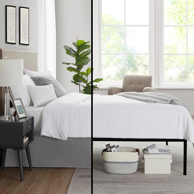 Nestl Grey Bed Skirt Queen Size - Queen Bed Skirt 14 Inch Drop - Brushed Microfiber Bed Skirts - Hotel Quality Pleated Bed Skirt - Shrinkage & Fade Resistant