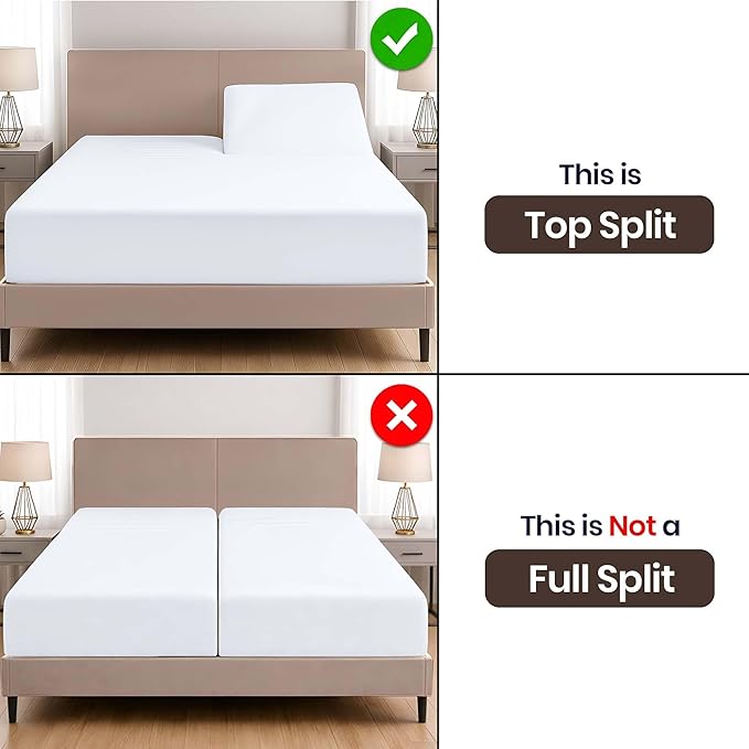 SGI bedding 32" King Split Top Flex Head Sheet Set 1800 Threads Flex Top Sheets for Adjustable Bed 4 Piece 15" Deep Pocket for Sleep Number Bed - White