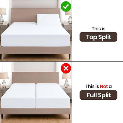 SGI bedding 36" King Split Top Flex Head Sheet Set 1800 Threads Flex Top Sheet for Adjustable Bed 4 Piece Sheet Set 15" Deep Pocket for Sleep Number Bed - White