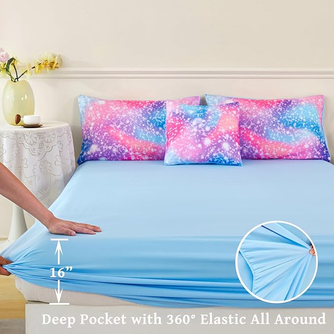 RYNGHIPY 6Pcs Girls Bedding Set Twin Size Colorful Rainbow Comforter Set for Kids Teens Girls Glitter Bedding Set Lightweight Fluffy