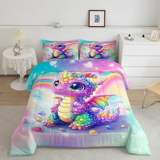 Feelyou Dragon Comforter Set King Size Dragon Stuff Comforter for Boys Girls Teens Cute Bedding Set Dragon Decor Duvet Set Room Decor Multicolored Quilt Set
