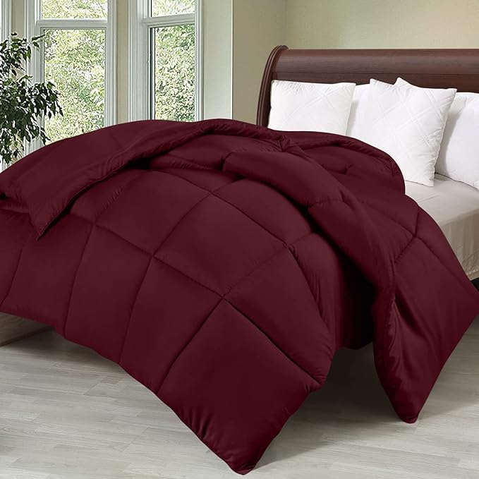 Utopia Bedding Comforter Duvet Insert, Quilted Comforter with Corner Tabs, Box Stitched Down Alternative Comforters Twin Size (Burgundy)