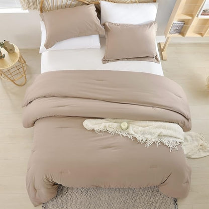 weigelia Queen Comforter Set Taupe Comforter Set 7 Pieces Bed Comforter Set with Fitted Sheets, Flat Sheets, Pillow Shams and Pillowcases for All Season