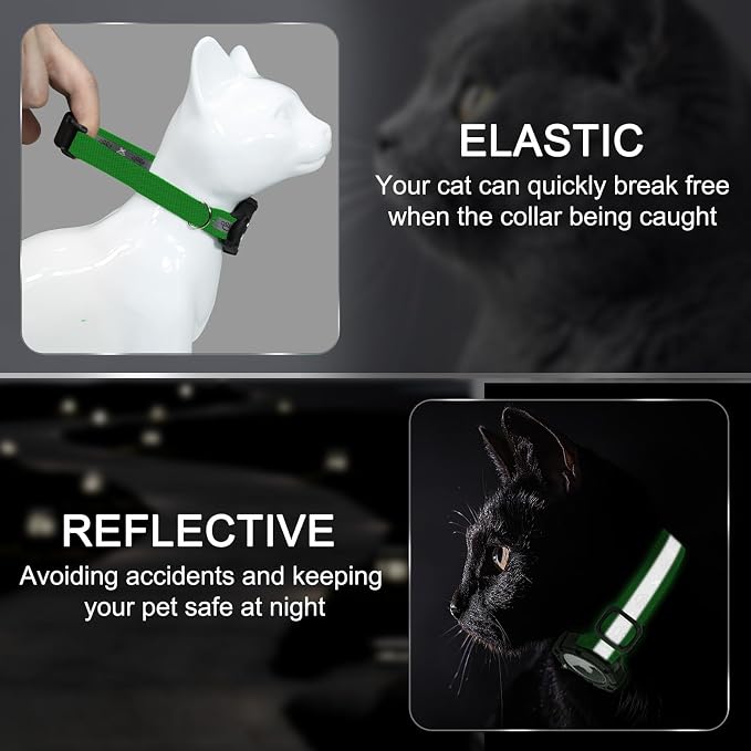 Reflective AirTag Cat Collar, Integrated Cat Collar with Air Tag Holder | Built in AirTag Holder, Adjustable 7-13in for Cats, Kittens and Puppies, Safety Elastic Band, Reflective for Night Walking