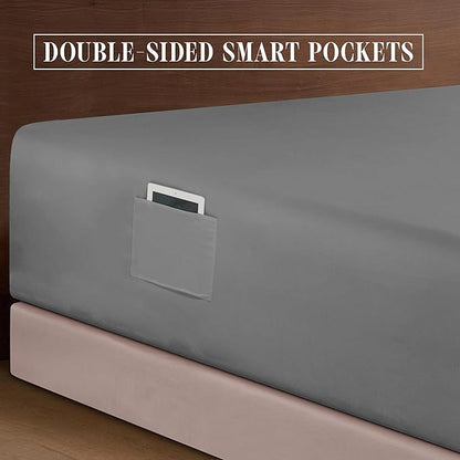 Elegant Comfort Luxurious 1500 Premium Hotel Quality Microfiber 4-Piece Sheet Set, 18-24 Inches Deep - Extra Deep Pocket Sheets - Ultra Soft 4PC Deep Pocket Sheets, Twin/Twin XL, Gray